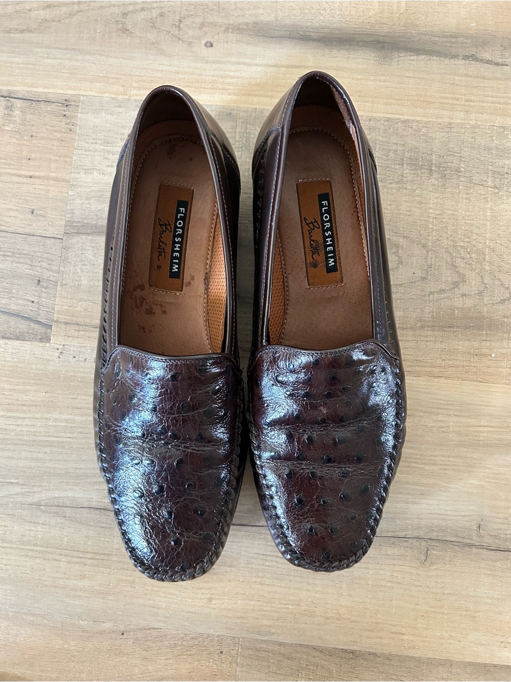 Florsheim Brown Ostrich-Embossed Leather Slip-On Loafers